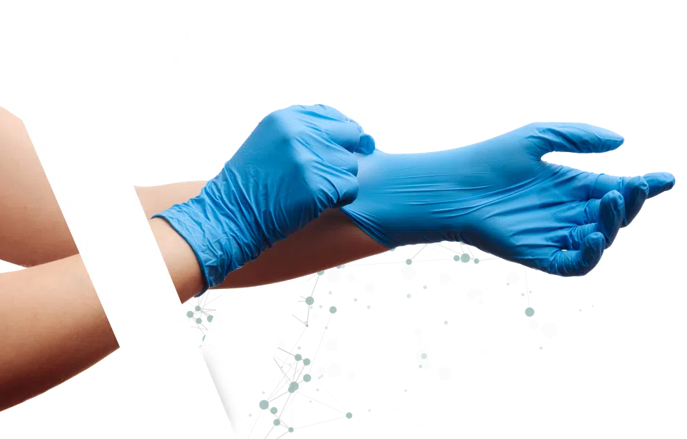Gloved hands piercing through CMVC logo